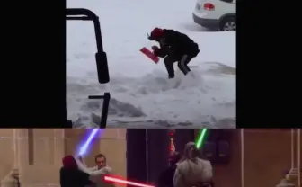 【腹筋崩壊】雪かきしてて9秒も滑り続けた男の動画でコラ祭り