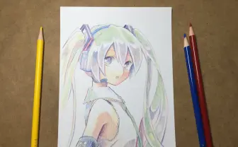 赤青黄の3色だけで描いた初音ミクが美しい… もはや魔法の領域