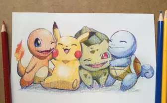 「ポケモン」ピカチュウたちを3色の色鉛筆だけで描いたイラストが圧巻