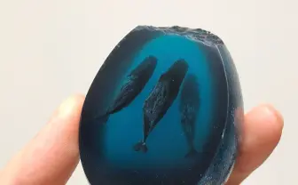 海の神秘を手のひらサイズに立体化 太陽に輝く海と眠るクジラ
