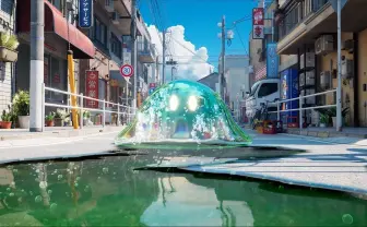 スライムが日本の町を散歩するゲーム　ぶるっぷるな質感たっぷりで可愛い