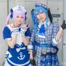 なーちゃんさんによる湊あくあさんと、ももさんによる星街すいせいさんのコスプレ