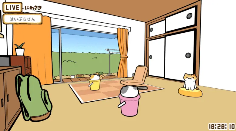 ……………！！（え、こっち向い……目が合っ！）ってなる。／画像は「ねこあつめ にわさきライブ」から