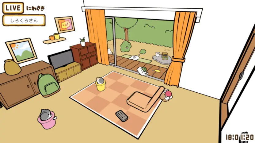俯瞰する視点からひっそり猫たちを覗くこともできちゃう／画像は「ねこあつめ にわさきライブ」から
