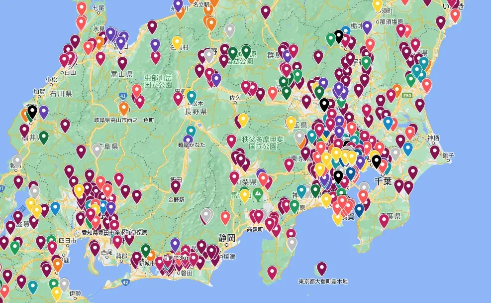 「ホロライブ聖地パーフェクトマップ」中部〜関東