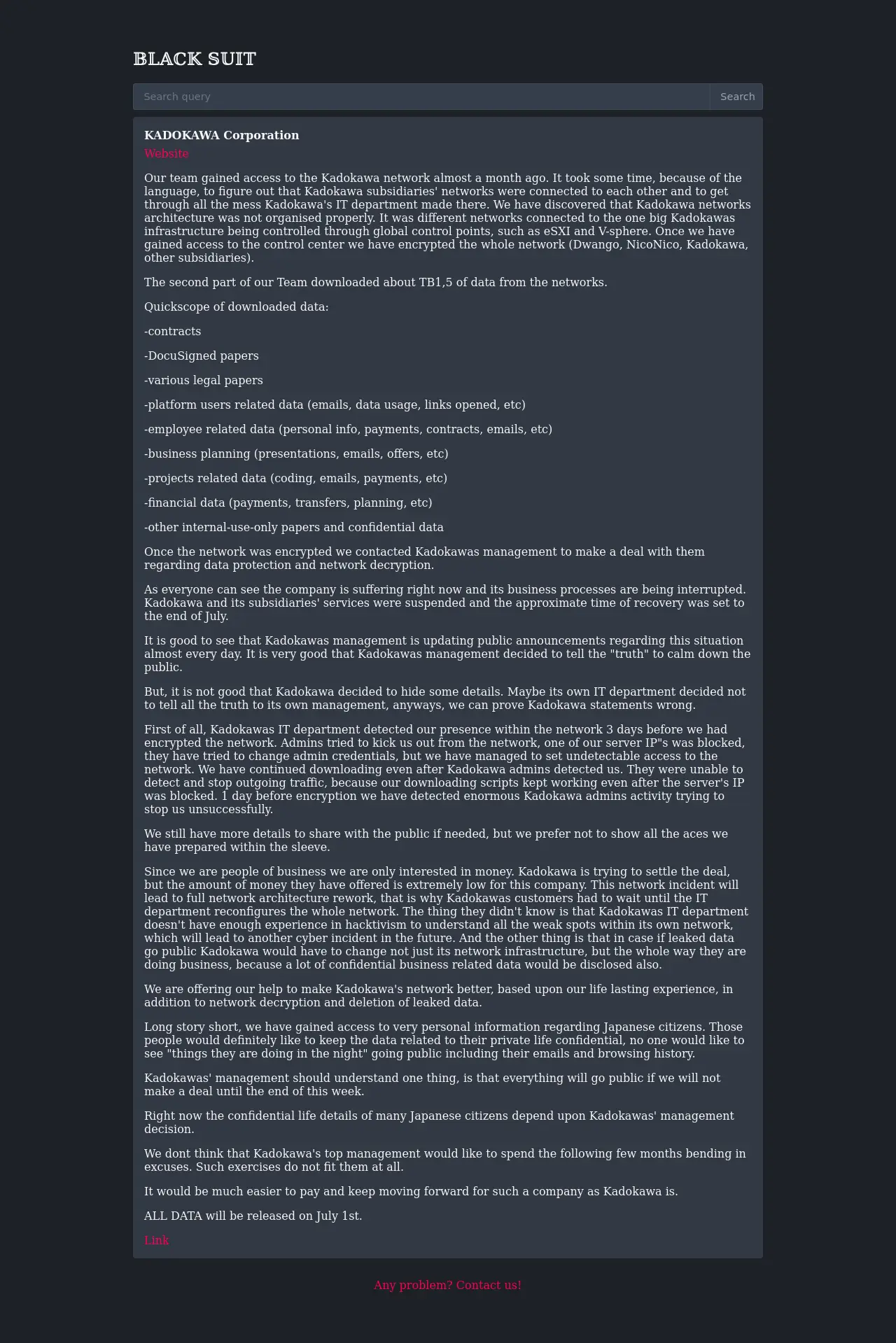 ダークウェブ上に公開された犯行声明