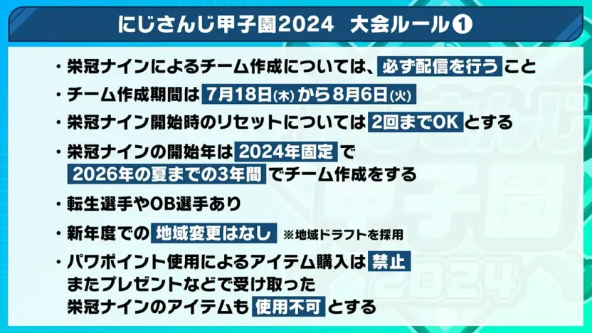 「にじさんじ甲子園2024」大会ルール1／画像はYouTubeより