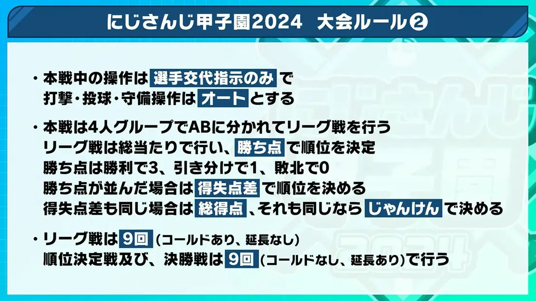 「にじさんじ甲子園2024」大会ルール2／画像はYouTubeより