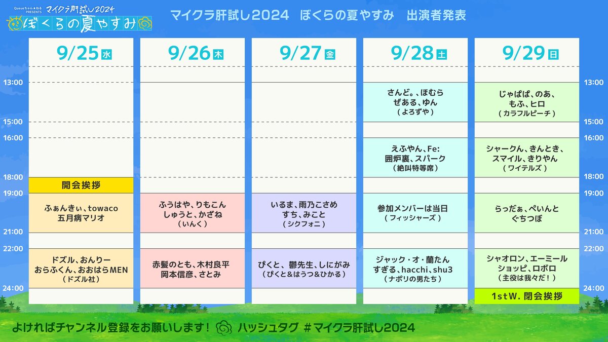 第1週の参加者のスケジュール／画像はクーさんのXから