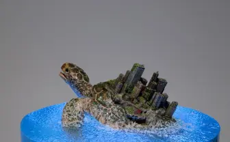 水没ジオラマ 廃墟ビルに泳ぐジンベイザメ