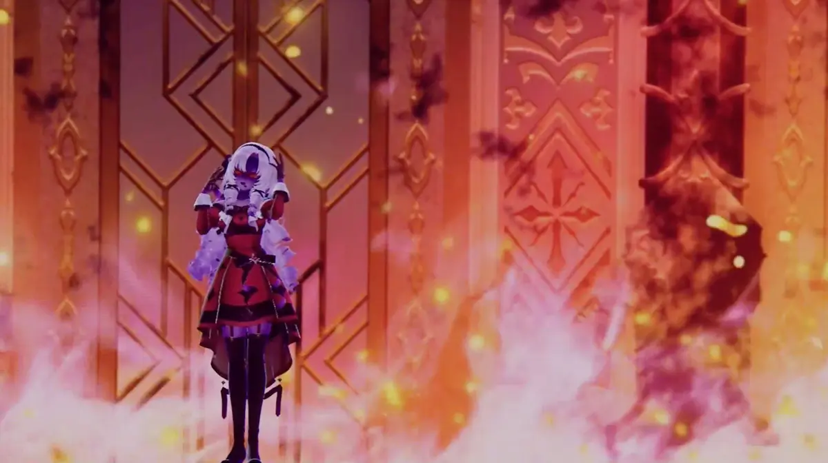 背後に燃え盛る炎がダークサロメの異質さを際立たせる