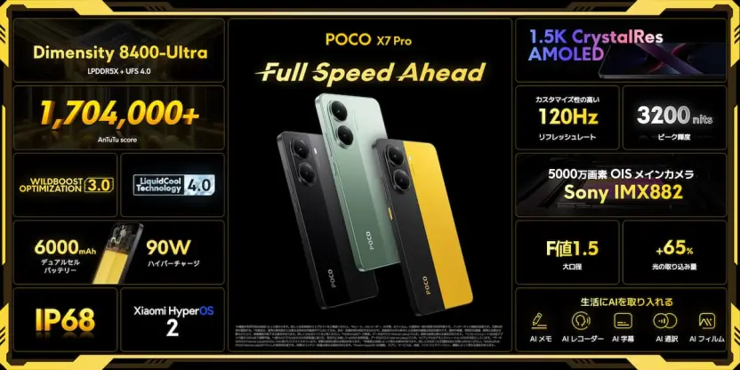 「POCO X7 Pro」のスペック