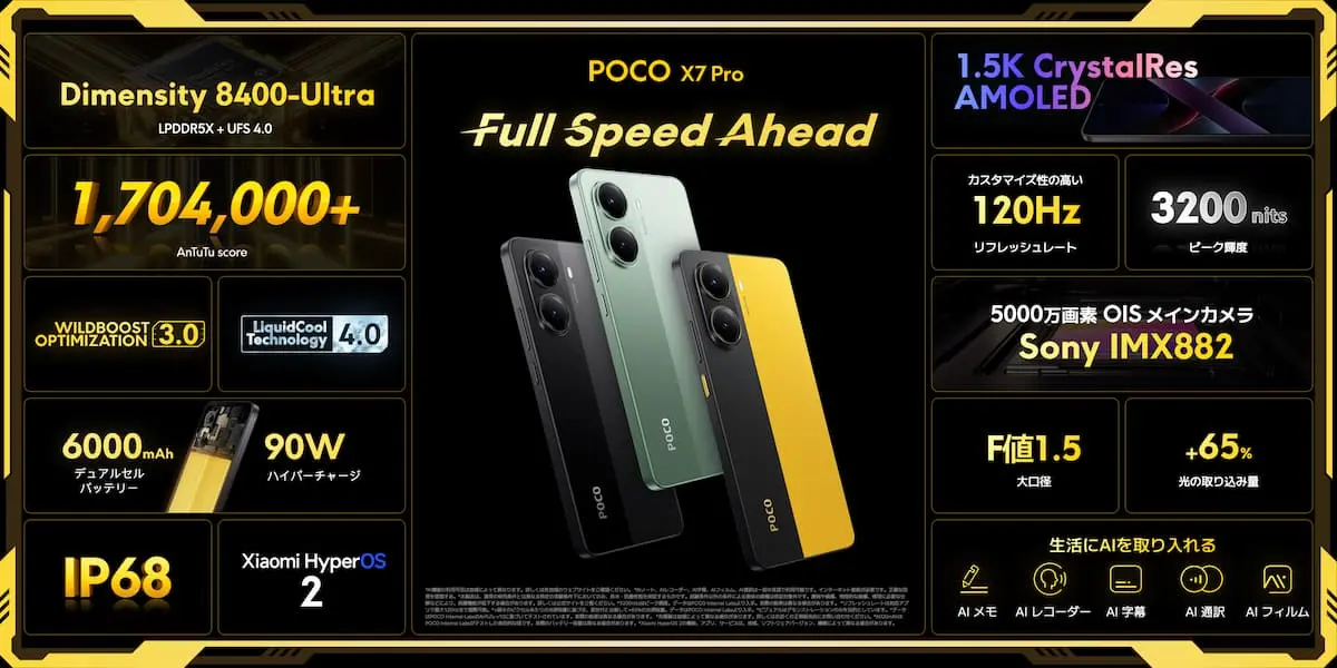 「POCO X7 Pro」のスペック