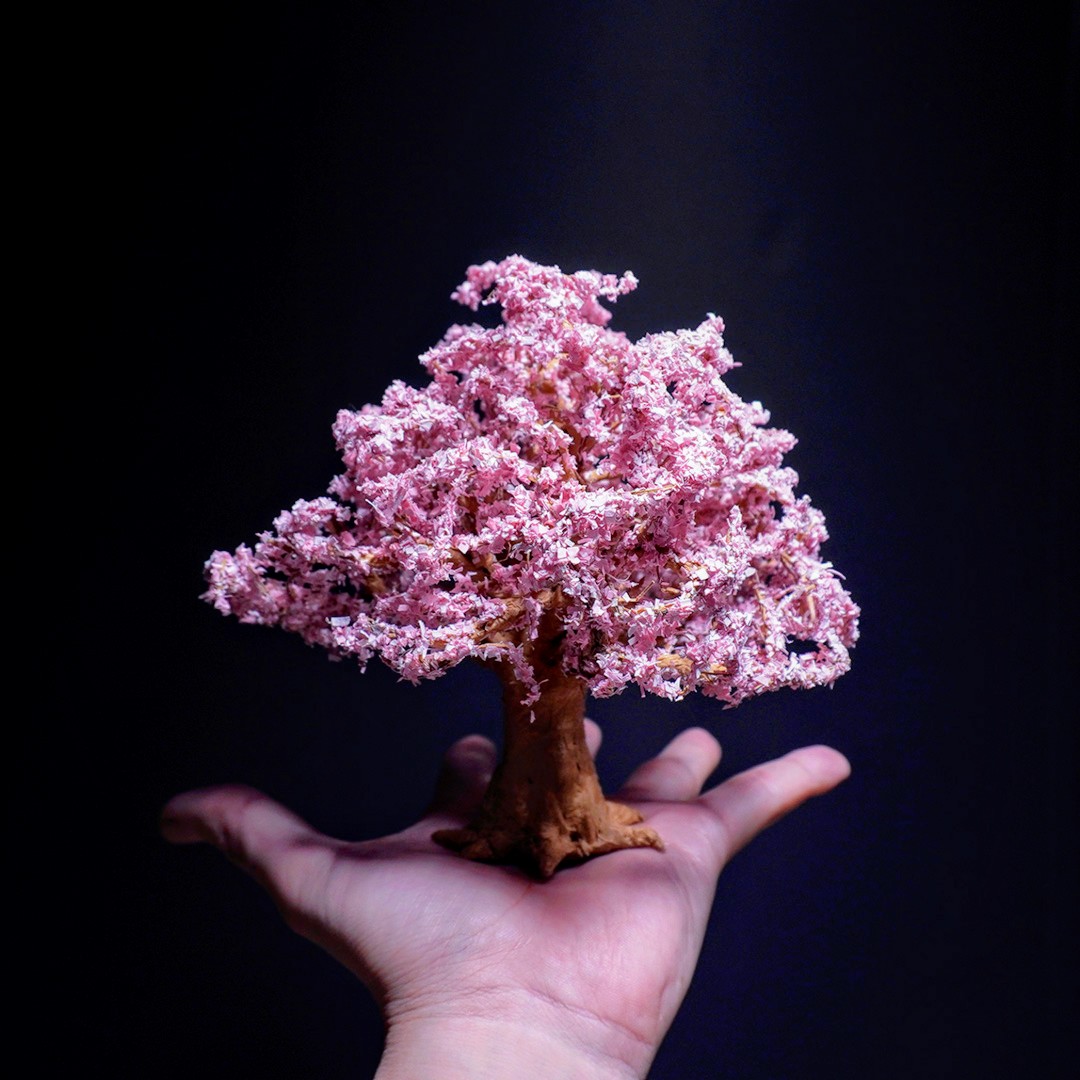 ダンボールアートの桜の木