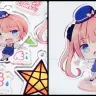 左：アクリルパネル印刷例。VTuberのイラストをパネル1枚につき約20名分（予定）印刷。右：パネルを切り出してアクリルスタンドに加工した例。