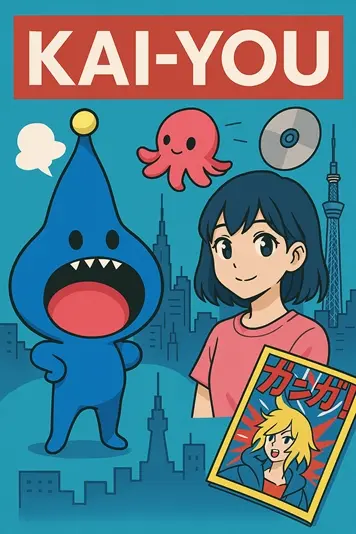 マスコットキャラクターのハッコウくんを配置してKAI-YOUのポスターを生成した例