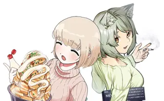 漫画『ドカ食いダイスキ!もちづきさん』と『ヤニねこ』のコラボ作品が公開