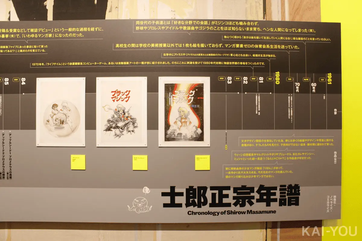 士郎正宗さんの遍歴をまとめた年譜／©Shirow Masamune/KODANSHA／©Shirow Masamune/SEISHINSHA／©Shirow Masamune/「士郎正宗の世界展」