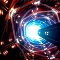 軌道エレベーターで宇宙へ行く場面