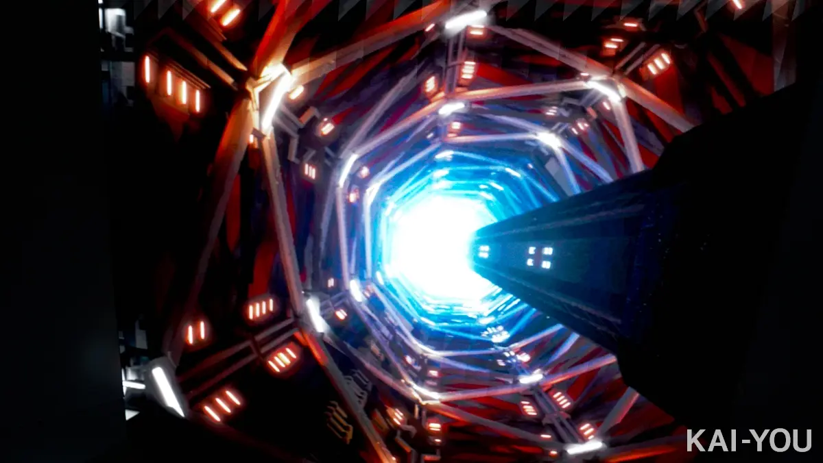 軌道エレベーターで宇宙へ行く場面