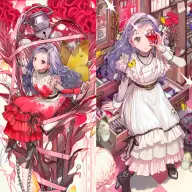 個展で展示されるチェリ子さんのオリジナル作品。「印矩の国のアリス」（左）と「蒐集の国のアリス」（右）