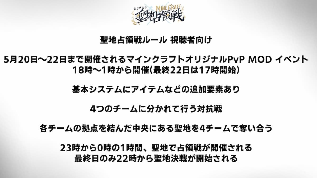 「にじさんじマインクラフト聖地占領戦」視聴者向けルール-2／画像はレオス・ヴィンセントさんXから