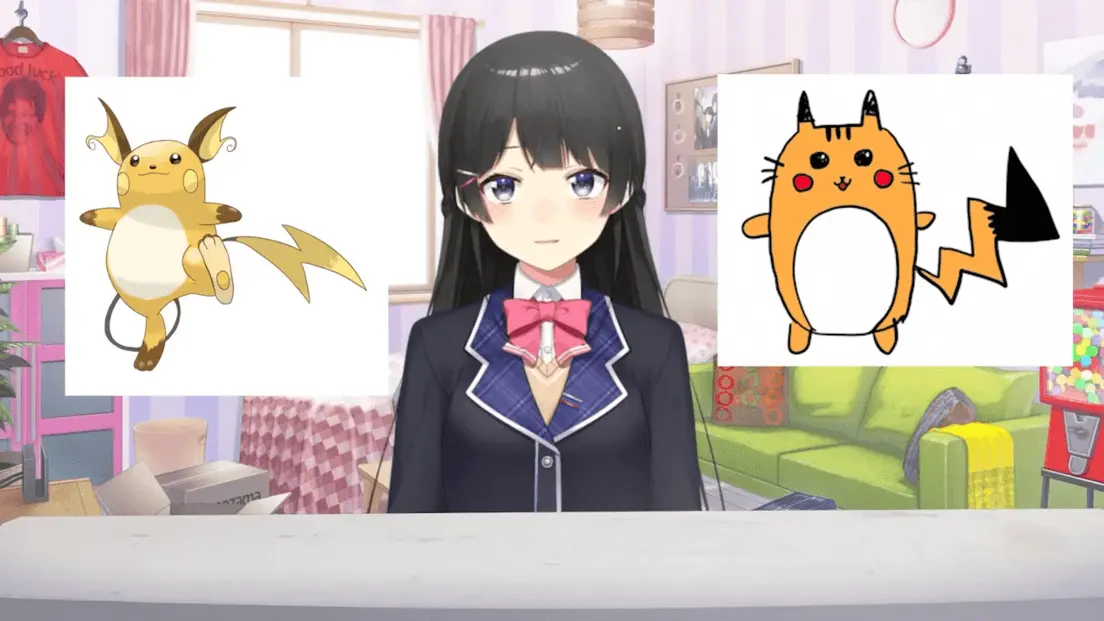 月ノ美兎さんの「うろライチュウ」と、模写した正解のライチュウ。
