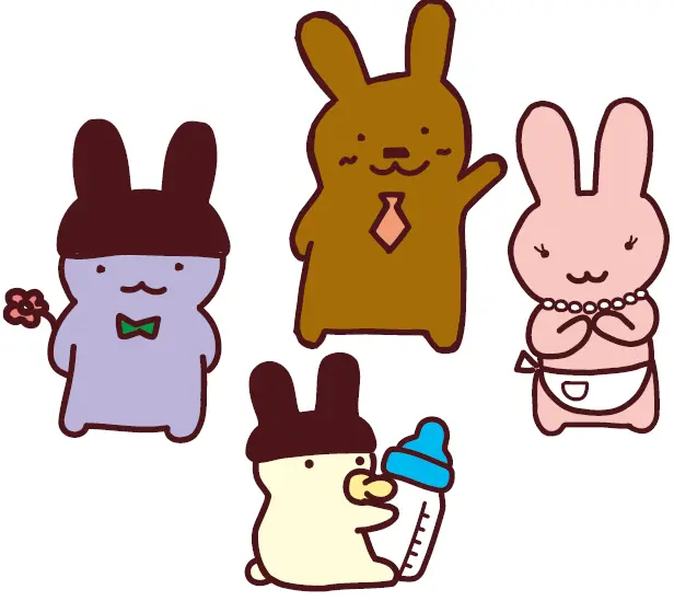 左から「ブルーベリーくん」「みるぽろちゃん」「チョコレートパパ」「いちごママ」