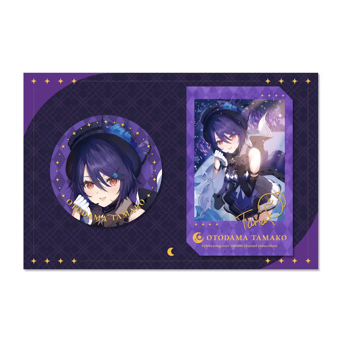 『あおぎり高校 音霊魂子 チャンネル登録50万人突破記念グッズ チェキ風カード＆缶バッジセット』 1,100円（税込）