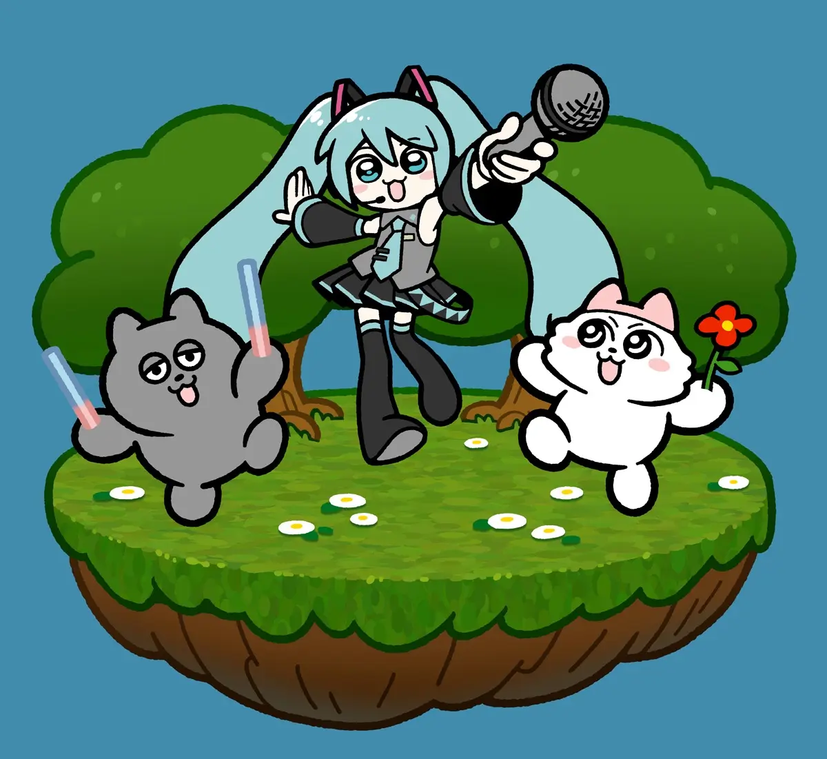 （左より）うすくろ、初音ミク、ンめねこ／画像はしりもとさんのXより