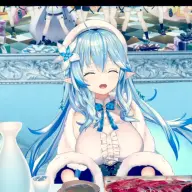 VRデバイスを装着しながら晩酌を楽しむ雪花ラミィさん
