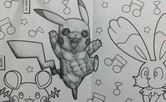 筋肉ムキムキのピカチュウさん爆誕！ 大人の本気の塗り絵をご覧ください