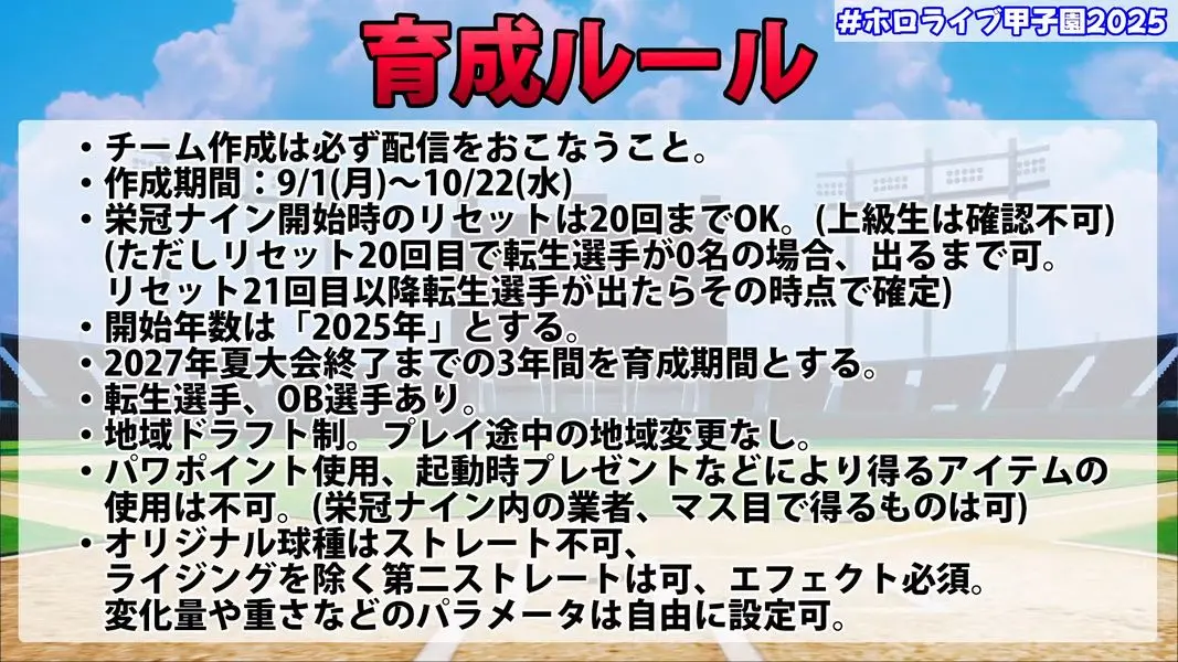 「ホロライブ甲子園2025」育成ルール／