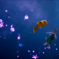 2人がゆったりと上っていく──まさに幽体離脱／画像はピーナッツくん公式Xから