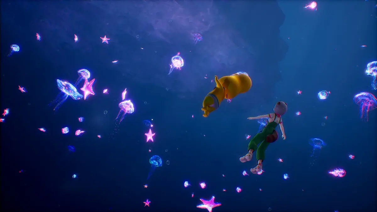 2人がゆったりと上っていく──まさに幽体離脱／画像はピーナッツくん公式Xから