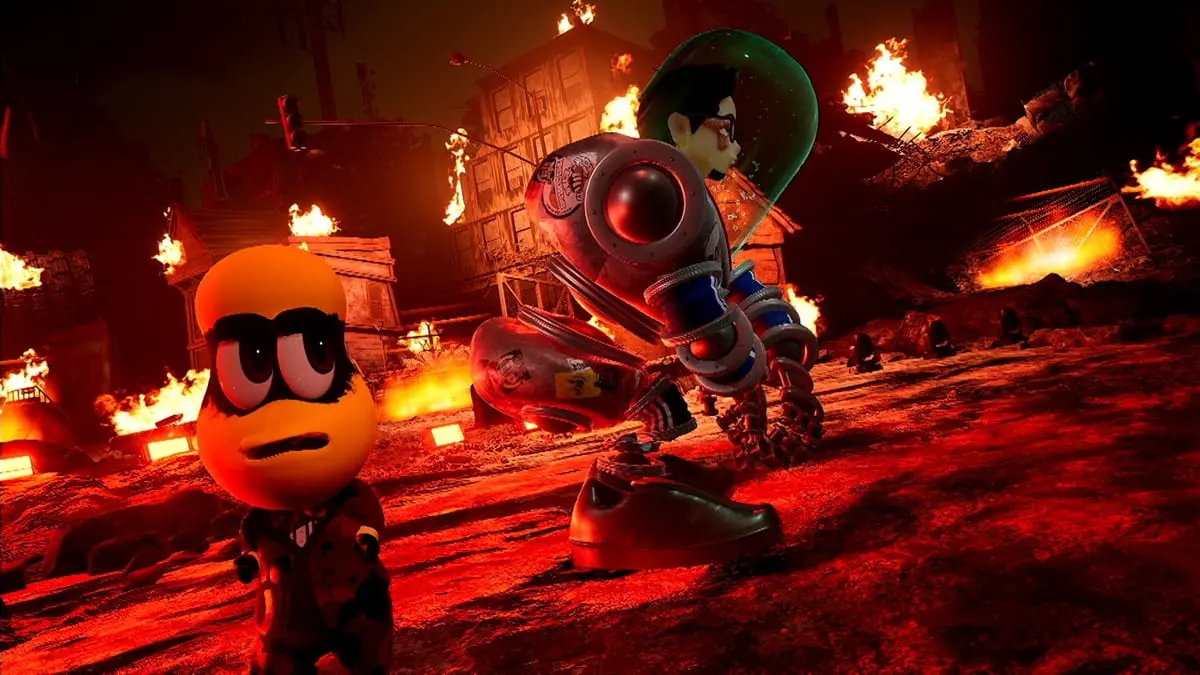 ゾンビとロボットには、燃え盛る世界も関係ない／画像はピーナッツくん公式Xから