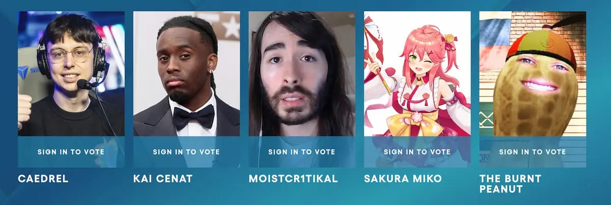 「Content Creator of the Year」部門にノミネートされた面々／画像は「The Game Awards 2025」公式サイトから