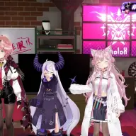 「〈物語〉シリーズ」とのコラボレーション発表に驚愕する秘密結社holoXメンバー／画像は<a href="https://www.youtube.com/live/Z_E5w_pYAck?si=84VN3e2XGjnSMrsM" target="_blank">4周年記念3Dライブ</a>から