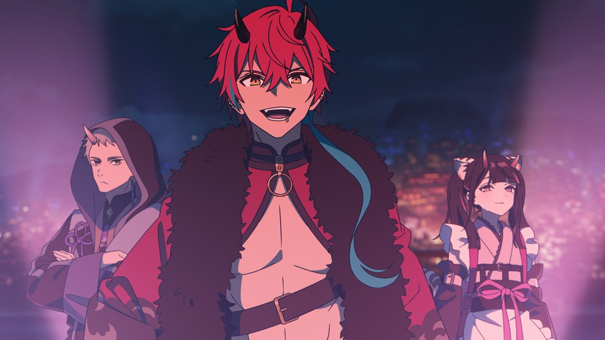 劇中の人気プロゲーマーグループ・ブラックオニキス。左から、駒沢雷（CV：内田雄馬さん）、帝アキラ（CV：入野自由さん）、駒沢乃依（CV：松岡禎丞さん）