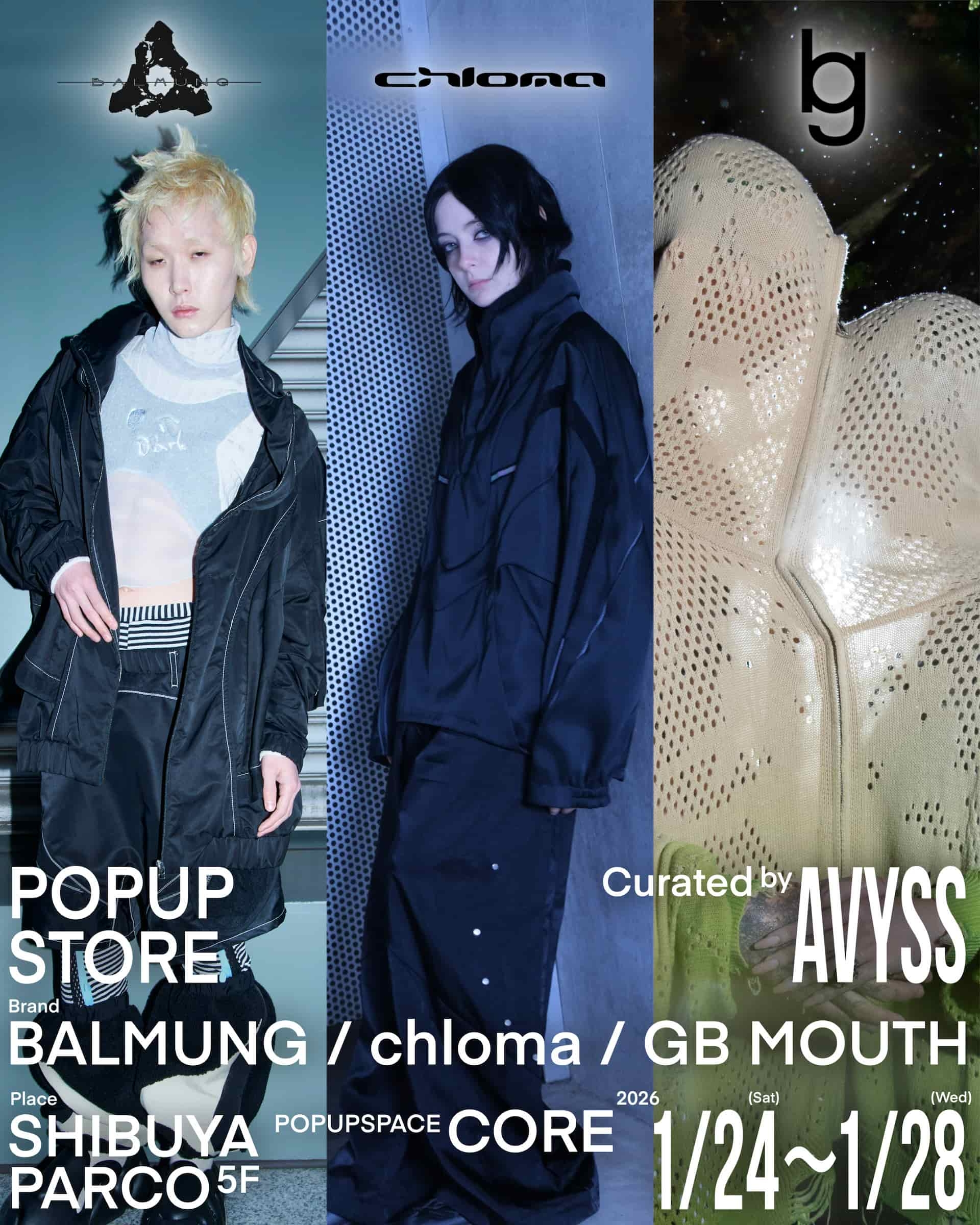 BALMUNG、chloma、GB MOUTH──気鋭ブランドが渋谷PARCOでポップアップストア開催
