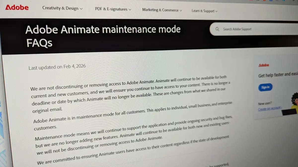 「Adobe Animate」サービス終了を撤回　新機能停止もサポート継続へ