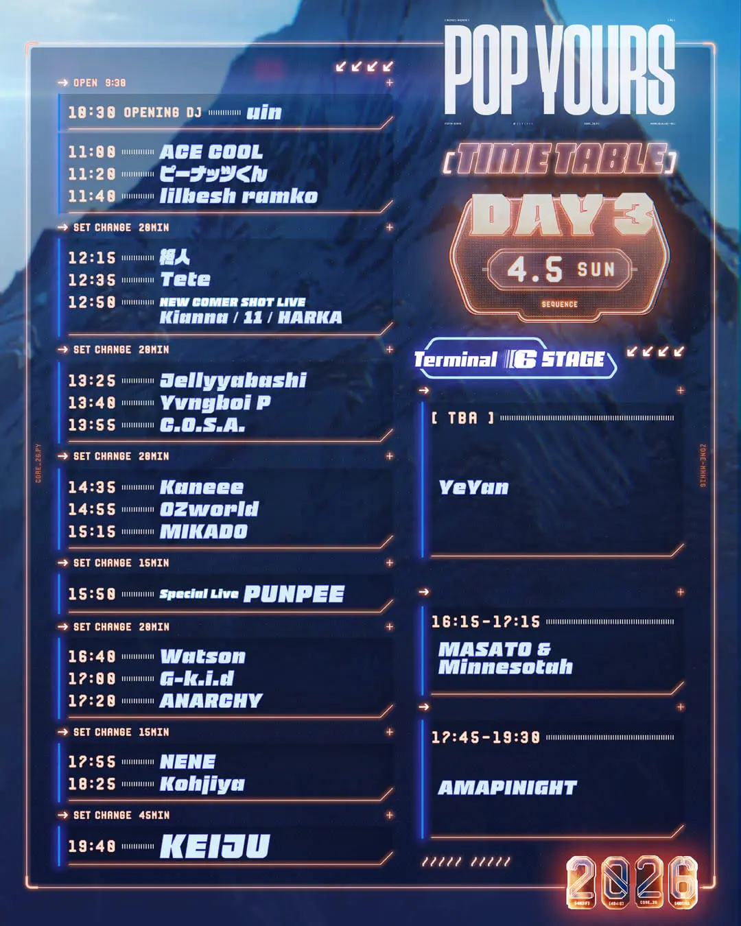 「POP YOURS 2026」3日目のタイムテーブル