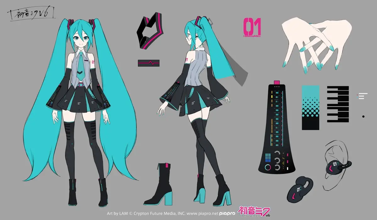 「初音ミク V6」公式ビジュアルの設定画（Art by LAM © CFM）