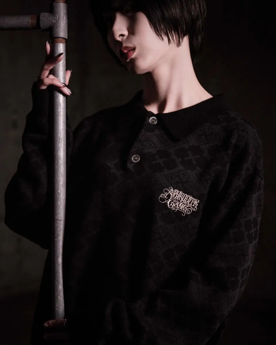 花罰家紋 COTTON JACQUARD KNIT POLO SHIRT / ¥33,000