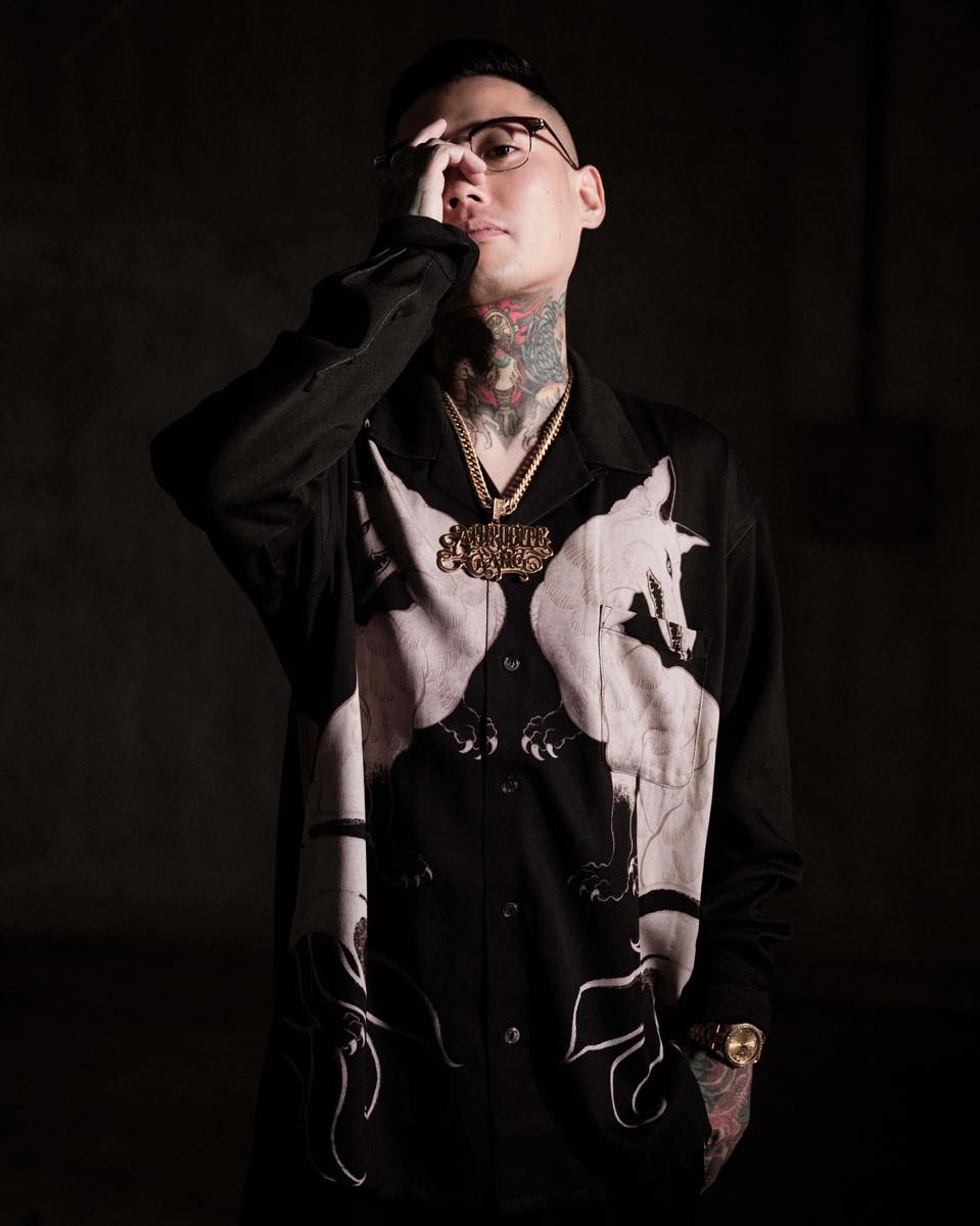 GAKKIN×BUDSPOOLコラボアイテム着用ルック1