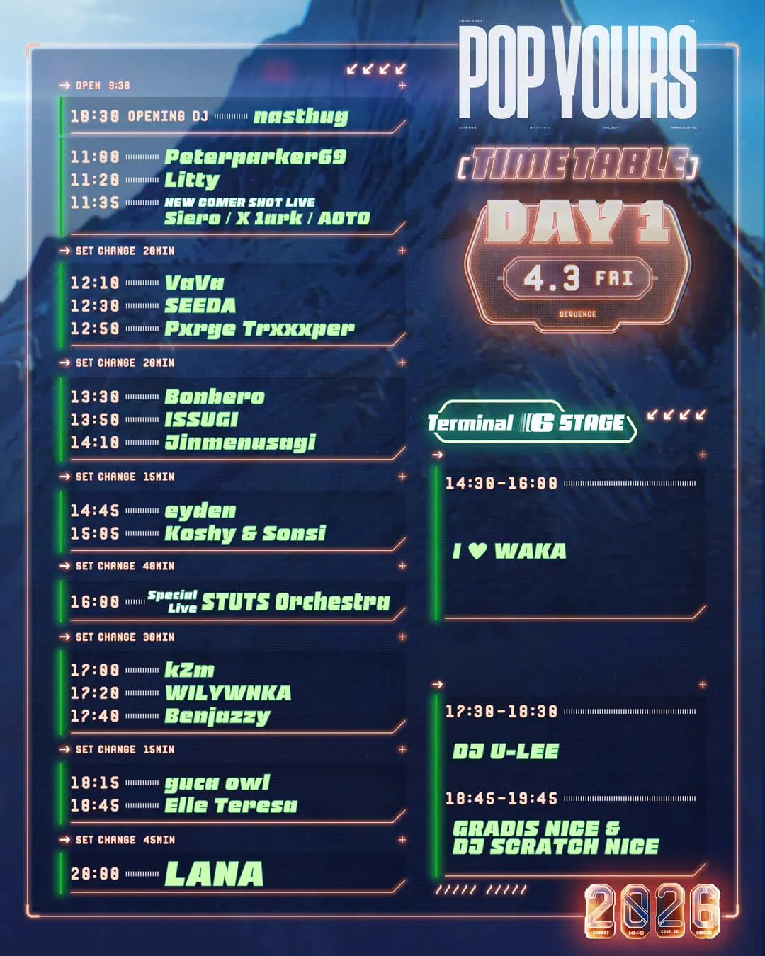 「POP YOURS 2026」1日目のタイムテーブル