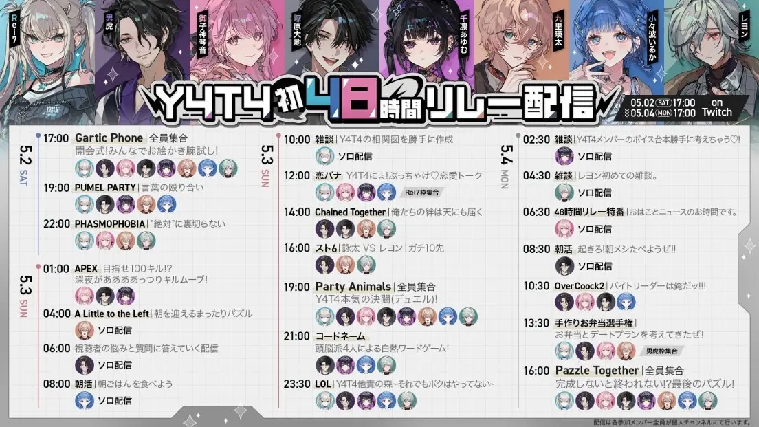 Twitchが公開したY4T4の48時間リレー配信スケジュール