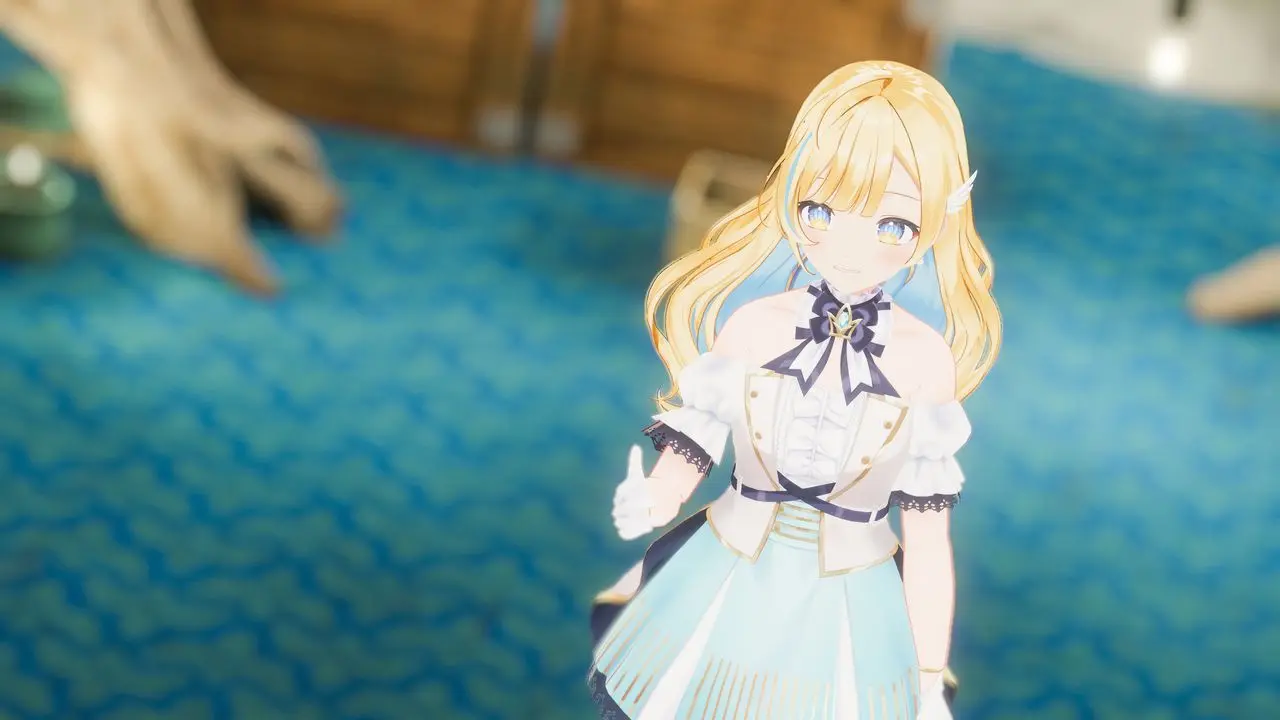 白河しらせさんのパフォーマンス。Webカメラトラッキングのおかげで、デスクトップモードでも表現力が確保されていた／筆者撮影