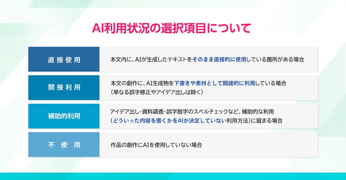 作品創作におけるAI利用状況の設定