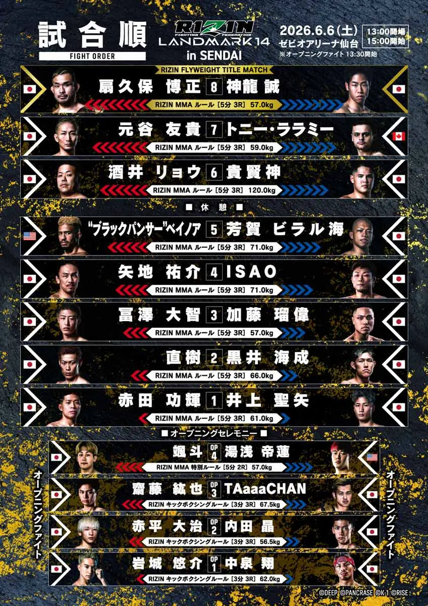 RIZIN仙台大会」のメインカードとなった扇久保博正 vs. 神龍誠の画像